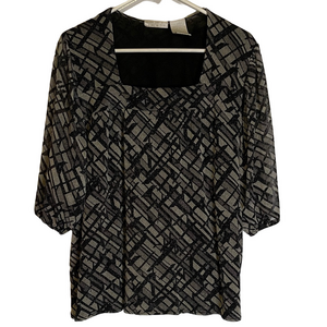 WORTHINGTON Metallic Shimmer Geometric Lined Blouse, Women’s XL, Black Gray